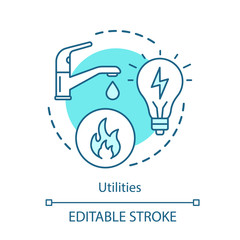 Wall Mural - Household services concept icon. Public utilities, water, electricity supply idea thin line illustration. Natural gas, apartment heating system. Vector isolated outline drawing. Editable stroke