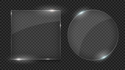 Poster - glass plates, set of different shapes, glass frames isolated on transparent background