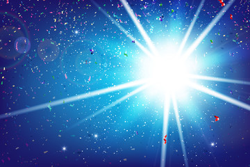 Poster - fractal of the rainbow ribbon explode and falling on lighting and blue background 001