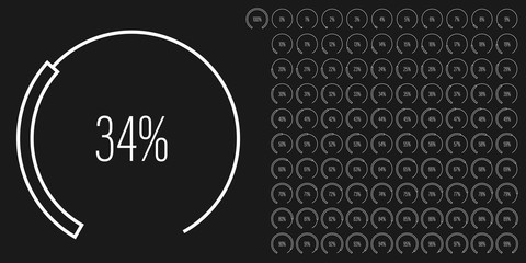 Set of circular sector percentage diagrams meters from 0 to 100 ready-to-use for web design, user interface UI or infographic - indicator with white