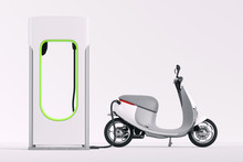 Electric Scooter Moped With Electric Charger . Eco Alternative Transport Concept. 3d Rendering.