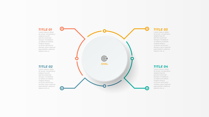 Thin line infographic element with circle for brochure. Business concept with 4 options, steps or processes. Vector illustration.