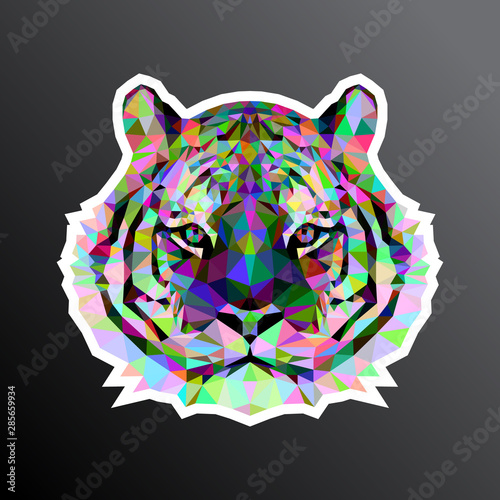 Fotografía Colorful mosaic tiger face adapted for sticker print
