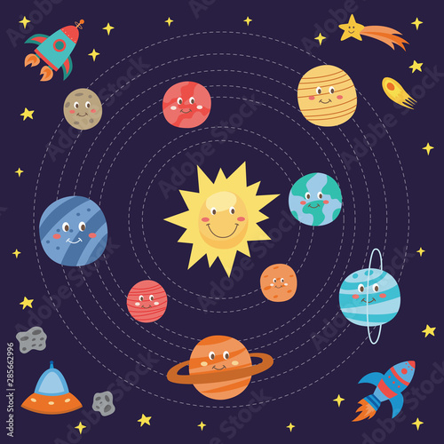 Cute Planets Drawing For Children Cartoon Galaxy Universe