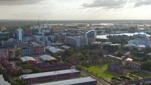 Manchester Aerial View Pan From Exchange Quay To Ordsall With Trafford In The Background Uk England