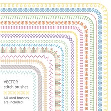 Seamless Stitch Brushes Set Of Sewing Seams Vector Illustration Isolated On White.