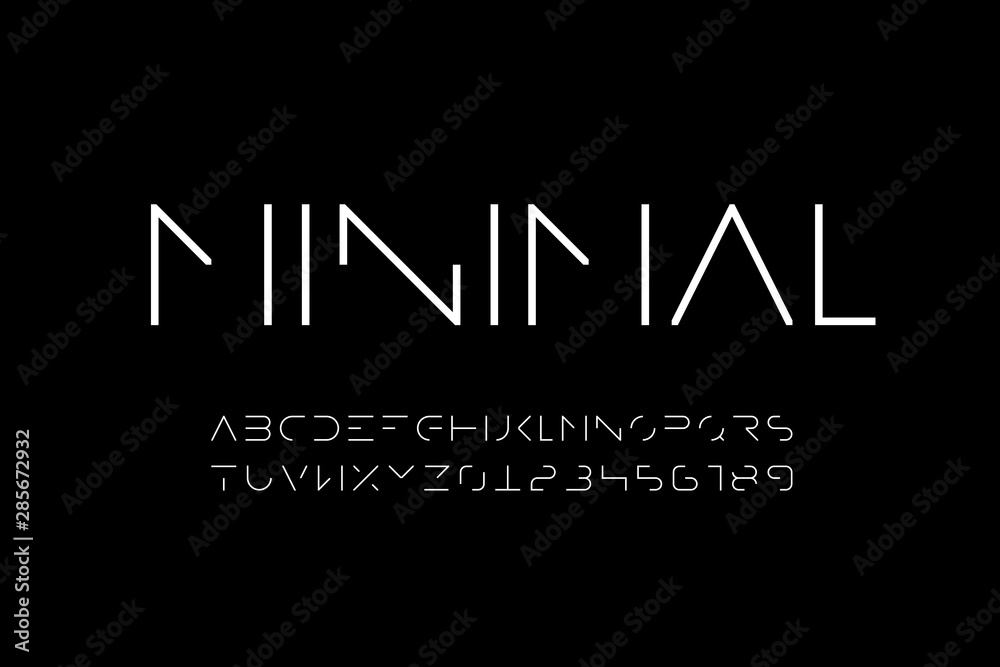 Minimal style font, minimalistic alphabet letters and numbers - obrazy, fototapety, plakaty 