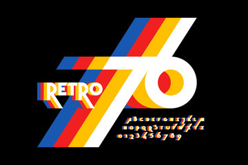 Fototapete - Retro style colorful font design, alphabet letters and numbers