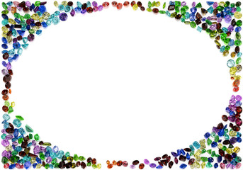 Wall Mural - Oval frame made of multi colored gemstones on white background