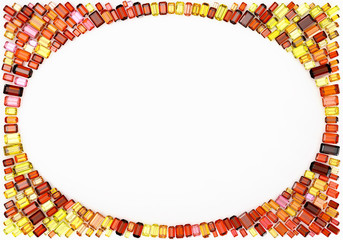 Wall Mural - Oval frame made of multi colored gemstones on white background