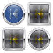Dotted icon of  previous track  on glossy button in four variants