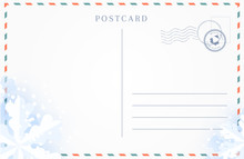 Winter Travel Postcard Backside With Border Of Snowflakes.