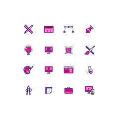 Fototapete - Colored thin line icons design edition. Designers tools colored thin line icons