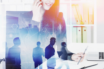 Poster - Woman boss and her team, business interface