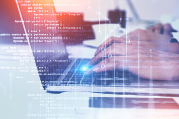 Poster - Woman hands typing on laptop, code