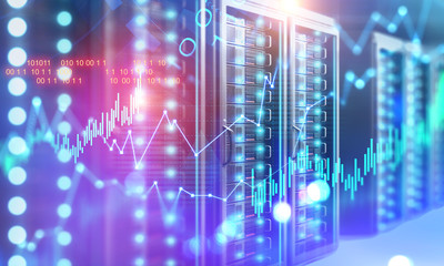 Wall Mural - Server room, graphs and binary numbers