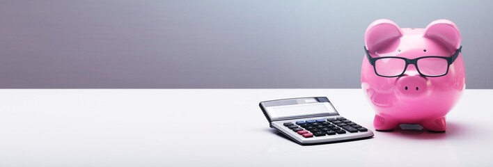 Piggybank With Eyeglasses And Calculator