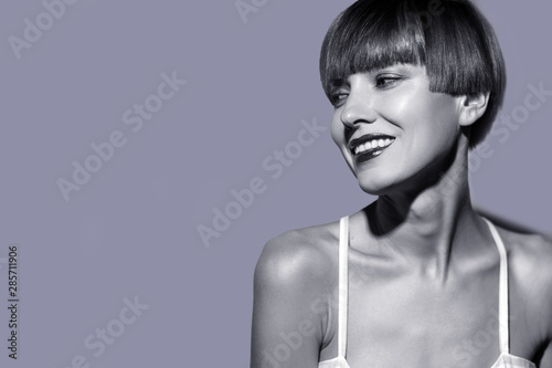 Smiling Beautiful Woman With Brown Short Hair Haircut Hairstyle