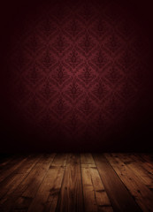 Wall Mural - dark interior room with baroque wallpaper.