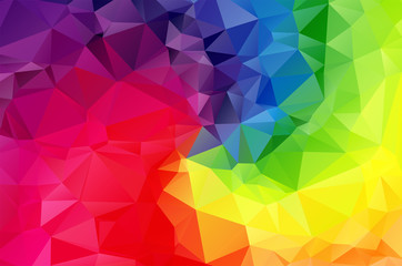 Wall Mural - Rainbow multicolored Low poly crystal background. Polygon design pattern. Blue red purple green colorful Low poly vector illustration, low polygon background.