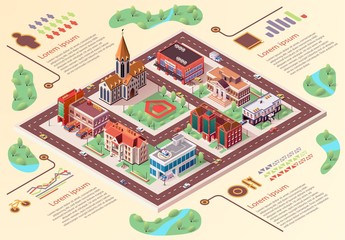 flat banner big city layout infographics cartoon.