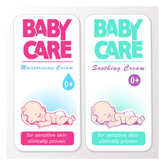 Baby cream logo design template. Baby in diaper emblem.