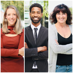 Canvas Print - Group of beautiful commercial people outside in a park