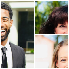 Canvas Print - Group of beautiful commercial people outside in a park