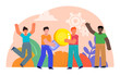 © paper_owl - New working idea, startup concept. People walking with big idea bulb. Flat design vector illustration