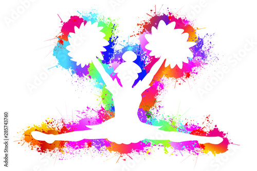 Cuadros en Lienzo Popular sports, Cheerleader logo design, Dancing colorful girl splash paint on white background, Icon, Symbol, Silhouette, Vector illustration
