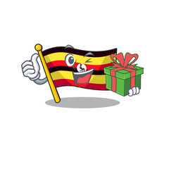 Sticker - With gift flag uganda isolated in the cartoon