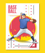 © paper_owl - Vector illustration of baseball pitcher throwing the ball. Baseball sport themed poster on abstract background