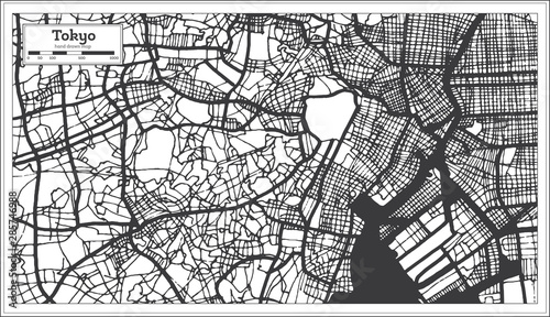 Fotografía Tokyo Japan City Map in Retro Style. Outline Map.