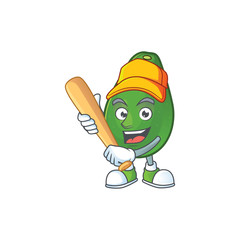 Wall Mural - Playing baseball avocado fruit character on white background