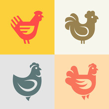 Set Of Hen, Chicken Logo. Icon Design. Template Elements