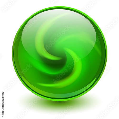Green glass sphere, 3D marble bal