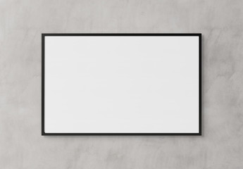 Aufkleber - Black rectangular horizontal frame hanging on a white wall mockup 3D rendering