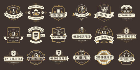 Sticker - Oktoberfest badges and labels set vintage typographic design templates vector illustration.