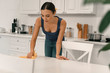 © Yakobchuk Olena - Housewife cleaning kitchen surfaces before meal stock photo