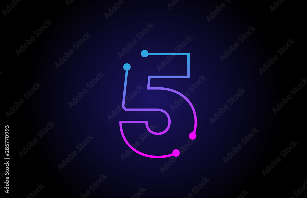 Number 5 logo icon design in pink blue colors - obrazy, fototapety, plakaty 