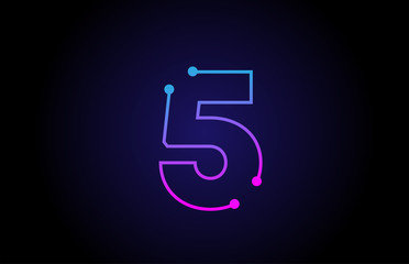 Wall Mural - Number 5 logo icon design in pink blue colors