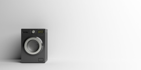 clothes laundry home appliance. washing, dryer machine black color on white. 3d illustration