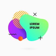 Fototapete - Liquid 80s style abstract geometric badge background with memphis line element. Retro color gradient fluid dynamic shape vector illustration for social media poster banner template