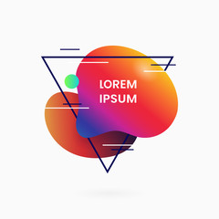 Fototapete - Liquid 80s style abstract geometric badge background with triangle frame line element. Retro color gradient fluid dynamic shape vector illustration for social media poster banner template