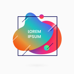 Fototapete - Liquid 80s style abstract geometric badge background with square frame line element. Retro color gradient fluid dynamic shape vector illustration for social media poster banner template