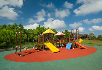 Wooden decorative children playground in park