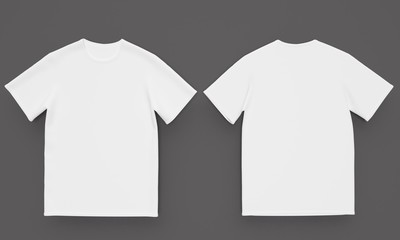 Poster - Mockup White men's t-shirt on a dark table. Front and back view. 3d rendering