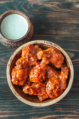 Wall Mural - Bowl of buffalo wings with blue cheese dip