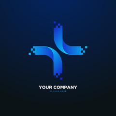 Wall Mural - 3d abstract blue gradient cross logo template