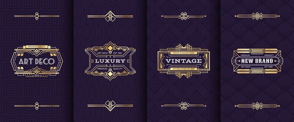 Aufkleber - Art deco ornament invitation card. Vector illustration vintage decorative mockup in classic artdeco retro style. Gold luxury greeting pattern cards design